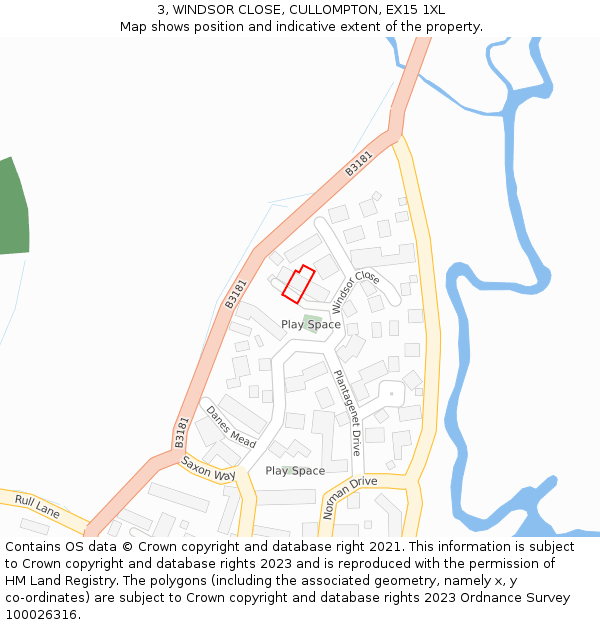 3, WINDSOR CLOSE, CULLOMPTON, EX15 1XL: Location map and indicative extent of plot