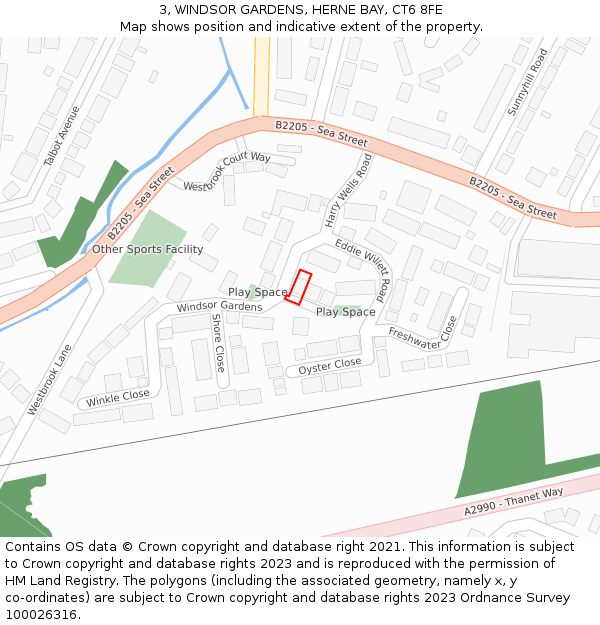 3, WINDSOR GARDENS, HERNE BAY, CT6 8FE: Location map and indicative extent of plot