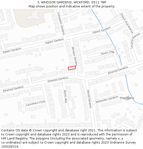 3, WINDSOR GARDENS, WICKFORD, SS11 7BP: Location map and indicative extent of plot