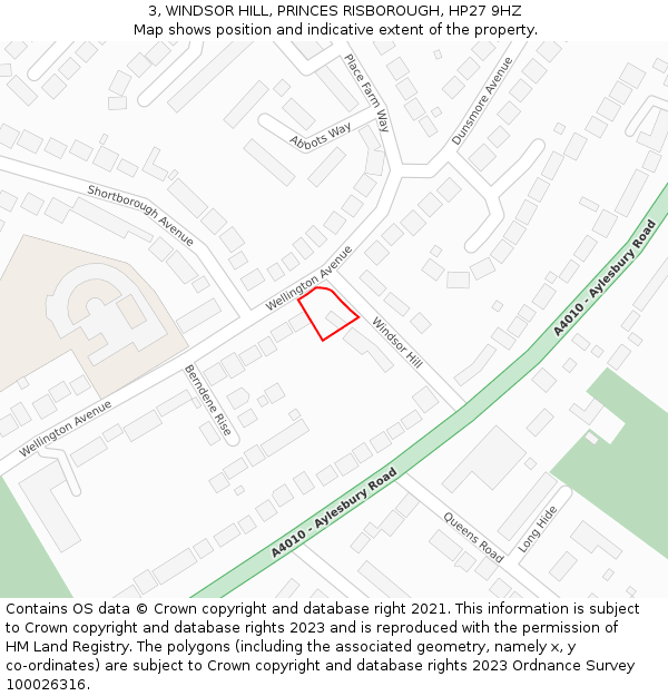 3, WINDSOR HILL, PRINCES RISBOROUGH, HP27 9HZ: Location map and indicative extent of plot