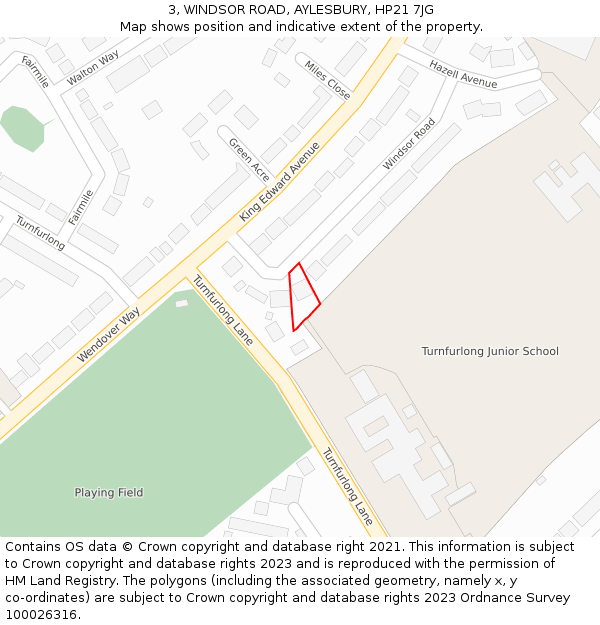 3, WINDSOR ROAD, AYLESBURY, HP21 7JG: Location map and indicative extent of plot