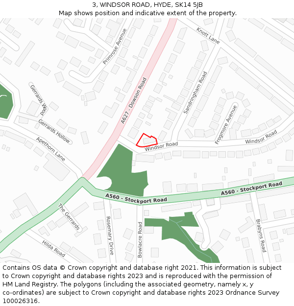 3, WINDSOR ROAD, HYDE, SK14 5JB: Location map and indicative extent of plot