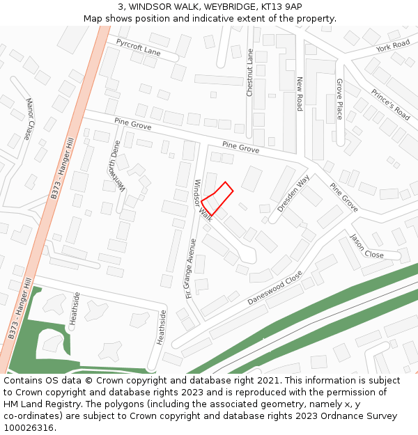 3, WINDSOR WALK, WEYBRIDGE, KT13 9AP: Location map and indicative extent of plot