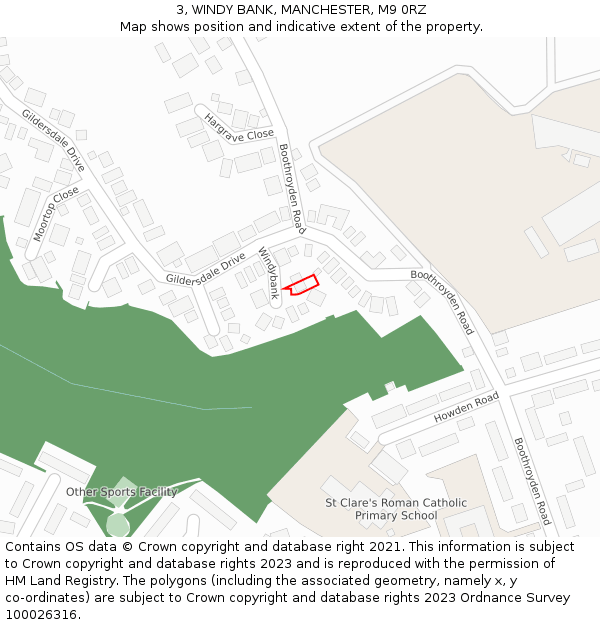 3, WINDY BANK, MANCHESTER, M9 0RZ: Location map and indicative extent of plot