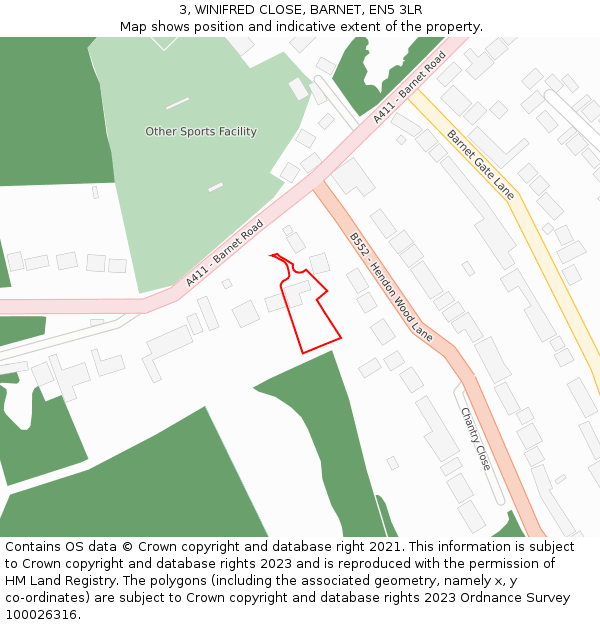 3, WINIFRED CLOSE, BARNET, EN5 3LR: Location map and indicative extent of plot