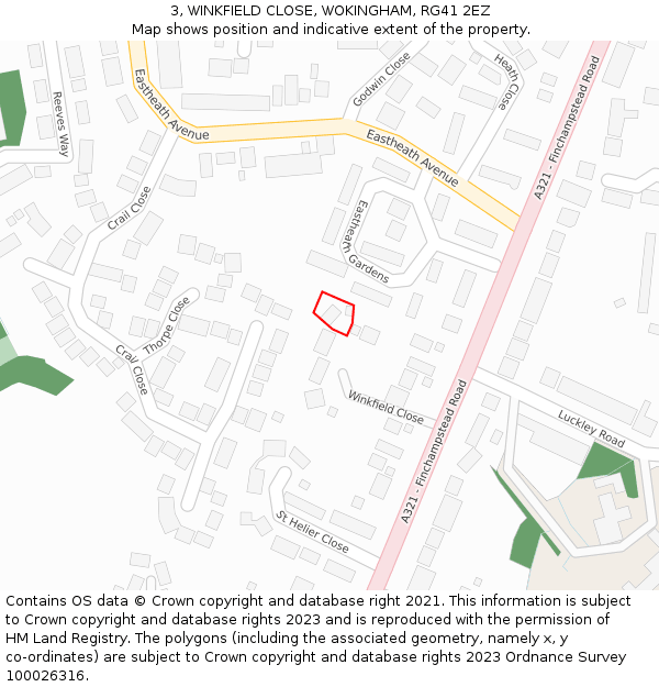 3, WINKFIELD CLOSE, WOKINGHAM, RG41 2EZ: Location map and indicative extent of plot