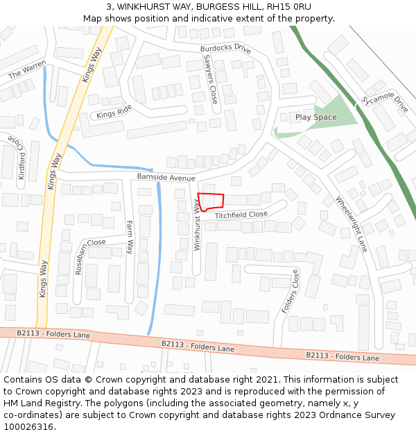 3, WINKHURST WAY, BURGESS HILL, RH15 0RU: Location map and indicative extent of plot