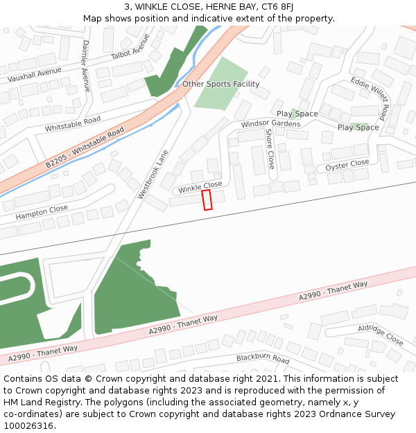 3, WINKLE CLOSE, HERNE BAY, CT6 8FJ: Location map and indicative extent of plot