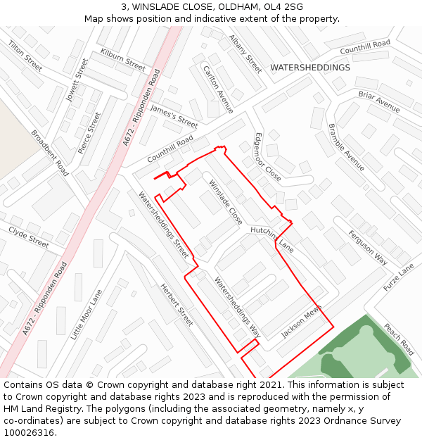 3, WINSLADE CLOSE, OLDHAM, OL4 2SG: Location map and indicative extent of plot