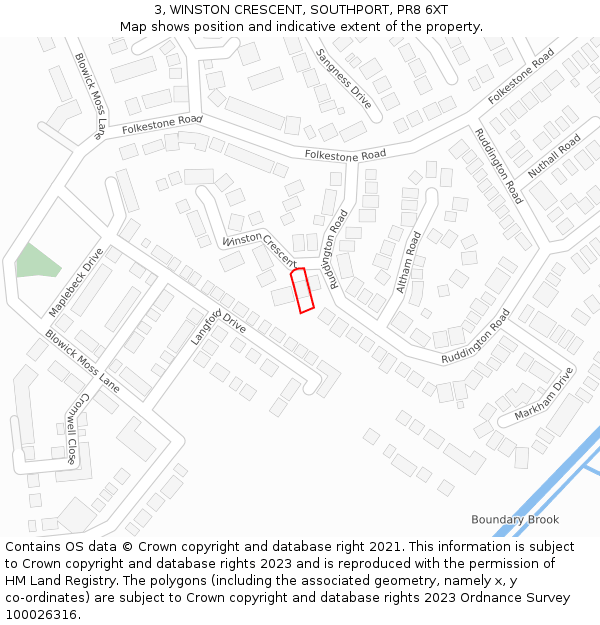 3, WINSTON CRESCENT, SOUTHPORT, PR8 6XT: Location map and indicative extent of plot