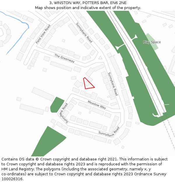 3, WINSTON WAY, POTTERS BAR, EN6 2NE: Location map and indicative extent of plot