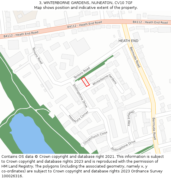 3, WINTERBORNE GARDENS, NUNEATON, CV10 7GF: Location map and indicative extent of plot