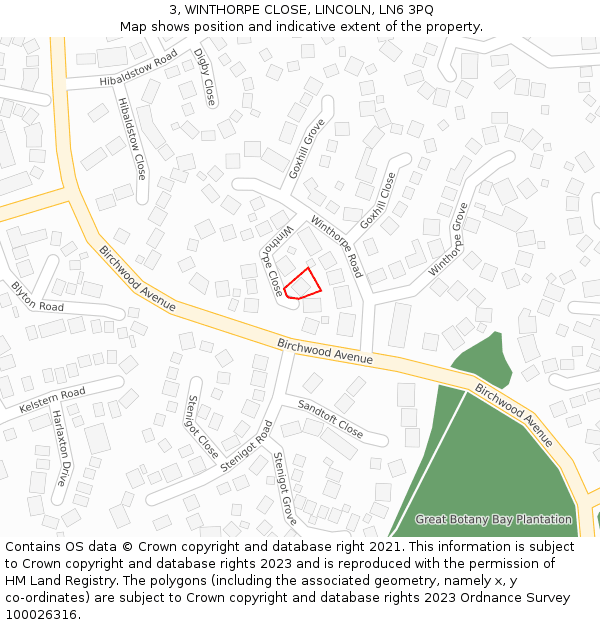 3, WINTHORPE CLOSE, LINCOLN, LN6 3PQ: Location map and indicative extent of plot