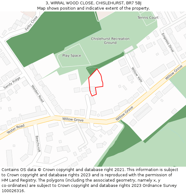 3, WIRRAL WOOD CLOSE, CHISLEHURST, BR7 5BJ: Location map and indicative extent of plot