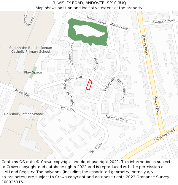 3, WISLEY ROAD, ANDOVER, SP10 3UQ: Location map and indicative extent of plot