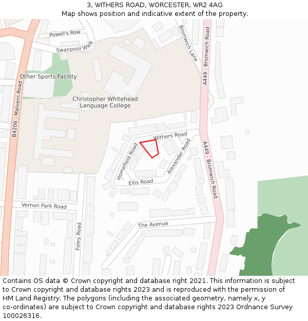 3, WITHERS ROAD, WORCESTER, WR2 4AG: Location map and indicative extent of plot