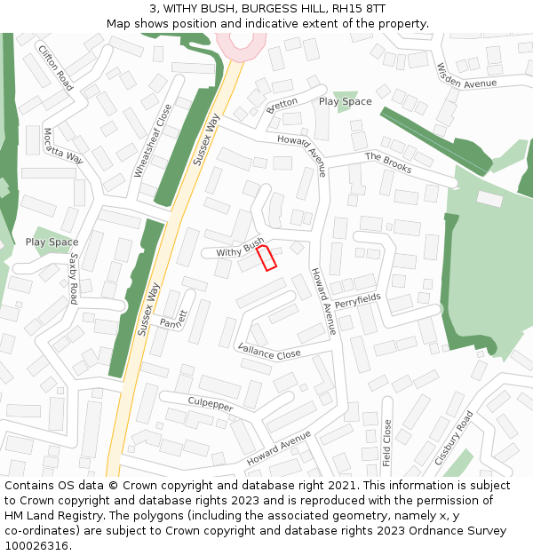 3, WITHY BUSH, BURGESS HILL, RH15 8TT: Location map and indicative extent of plot