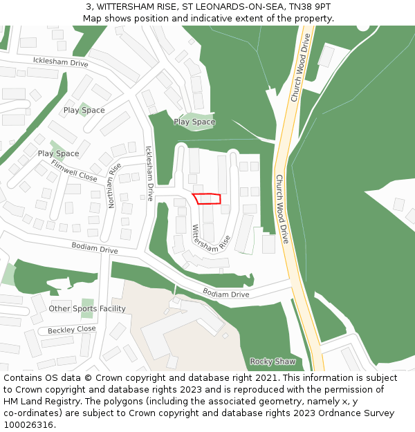 3, WITTERSHAM RISE, ST LEONARDS-ON-SEA, TN38 9PT: Location map and indicative extent of plot