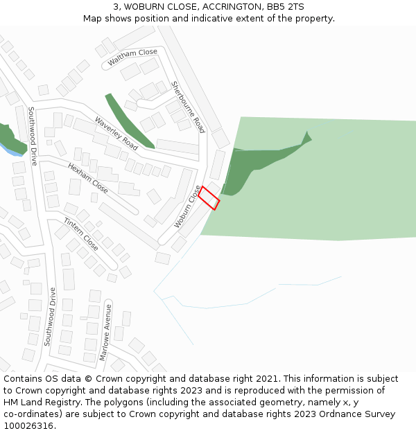 3, WOBURN CLOSE, ACCRINGTON, BB5 2TS: Location map and indicative extent of plot