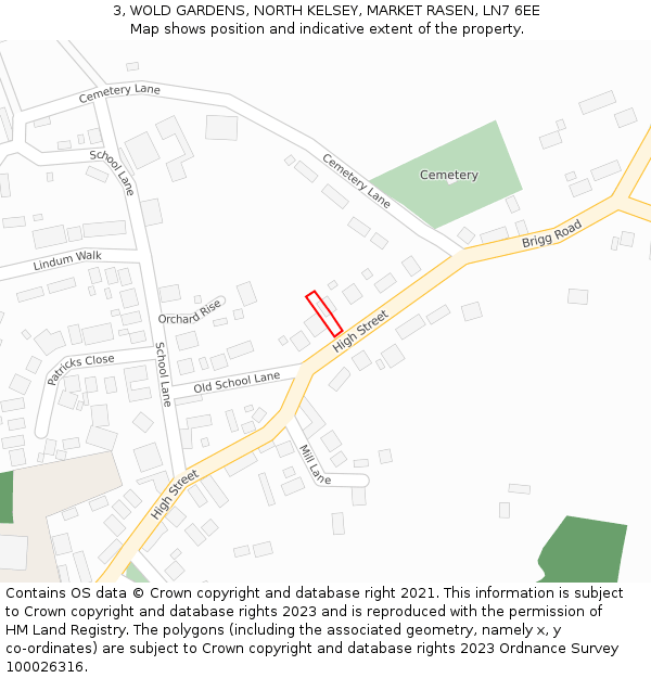 3, WOLD GARDENS, NORTH KELSEY, MARKET RASEN, LN7 6EE: Location map and indicative extent of plot