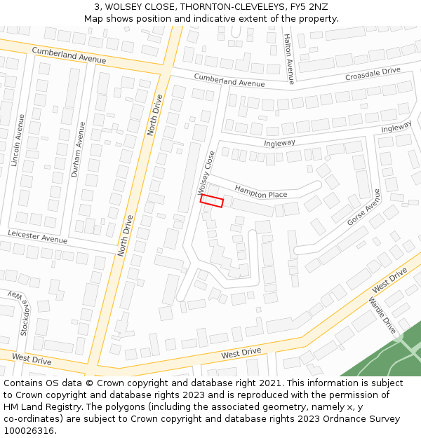 3, WOLSEY CLOSE, THORNTON-CLEVELEYS, FY5 2NZ: Location map and indicative extent of plot