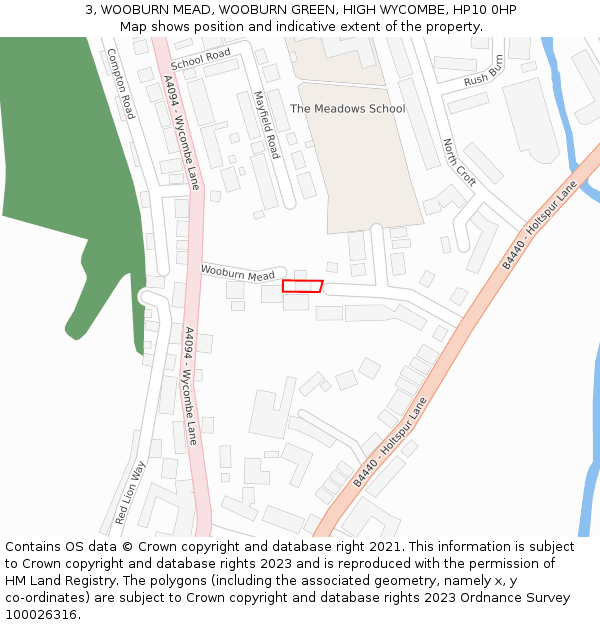 3, WOOBURN MEAD, WOOBURN GREEN, HIGH WYCOMBE, HP10 0HP: Location map and indicative extent of plot