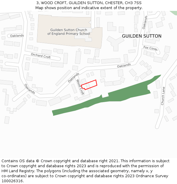 3, WOOD CROFT, GUILDEN SUTTON, CHESTER, CH3 7SS: Location map and indicative extent of plot