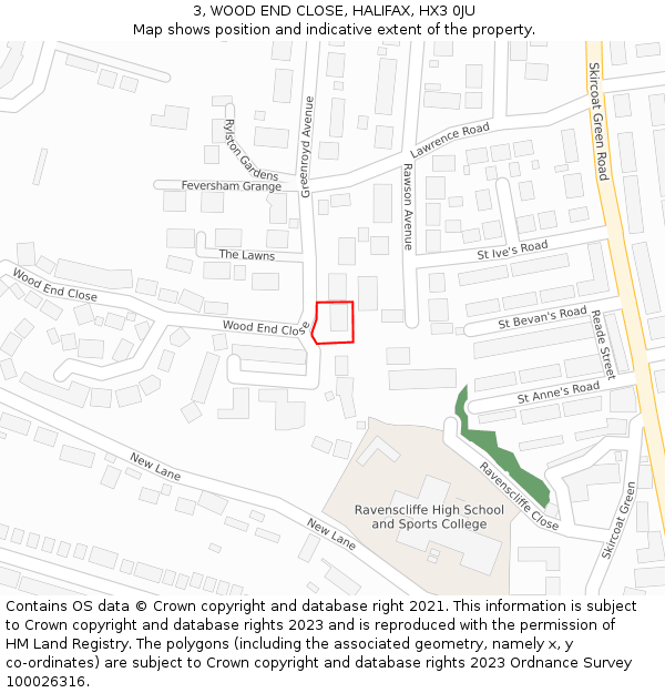 3, WOOD END CLOSE, HALIFAX, HX3 0JU: Location map and indicative extent of plot