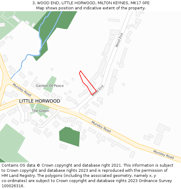 3, WOOD END, LITTLE HORWOOD, MILTON KEYNES, MK17 0PE: Location map and indicative extent of plot