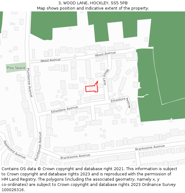 3, WOOD LANE, HOCKLEY, SS5 5PB: Location map and indicative extent of plot