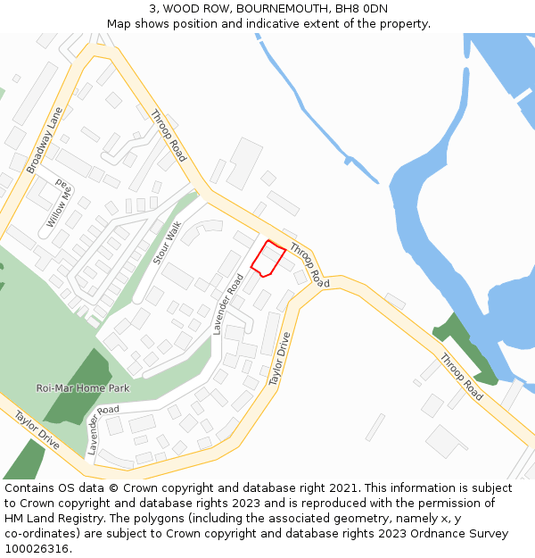 3, WOOD ROW, BOURNEMOUTH, BH8 0DN: Location map and indicative extent of plot