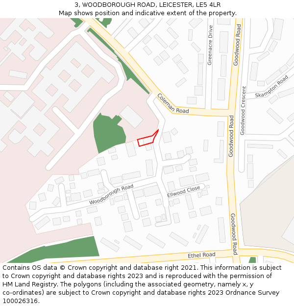 3, WOODBOROUGH ROAD, LEICESTER, LE5 4LR: Location map and indicative extent of plot