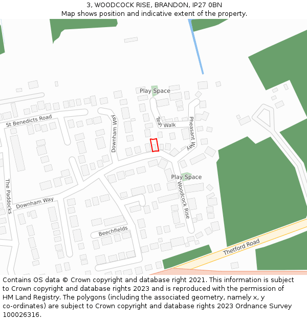 3, WOODCOCK RISE, BRANDON, IP27 0BN: Location map and indicative extent of plot