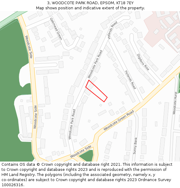 3, WOODCOTE PARK ROAD, EPSOM, KT18 7EY: Location map and indicative extent of plot