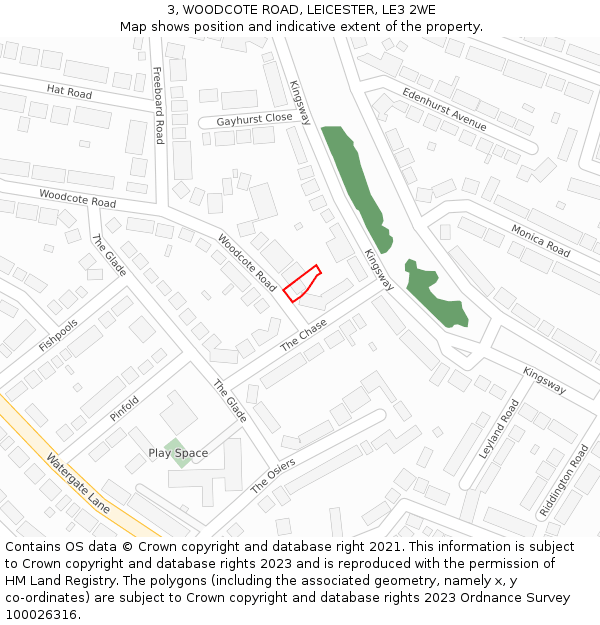 3, WOODCOTE ROAD, LEICESTER, LE3 2WE: Location map and indicative extent of plot