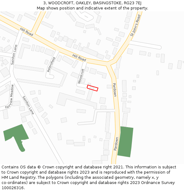 3, WOODCROFT, OAKLEY, BASINGSTOKE, RG23 7EJ: Location map and indicative extent of plot