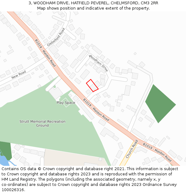 3, WOODHAM DRIVE, HATFIELD PEVEREL, CHELMSFORD, CM3 2RR: Location map and indicative extent of plot