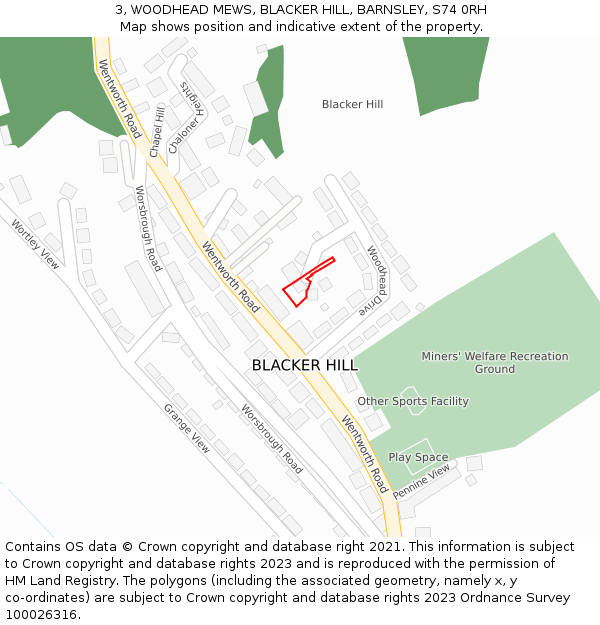 3, WOODHEAD MEWS, BLACKER HILL, BARNSLEY, S74 0RH: Location map and indicative extent of plot