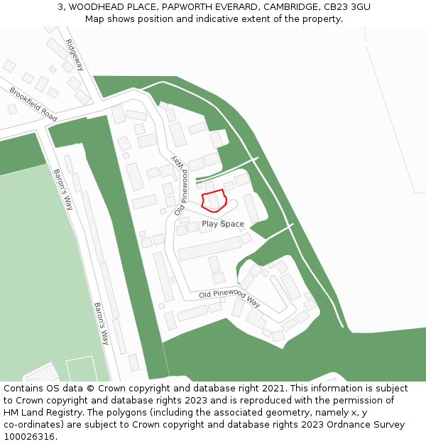3, WOODHEAD PLACE, PAPWORTH EVERARD, CAMBRIDGE, CB23 3GU: Location map and indicative extent of plot