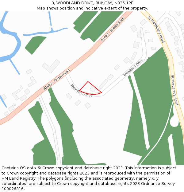 3, WOODLAND DRIVE, BUNGAY, NR35 1PE: Location map and indicative extent of plot