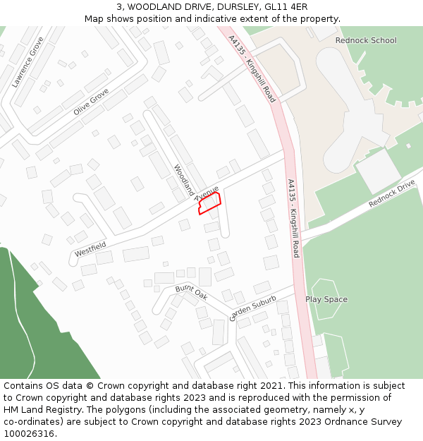 3, WOODLAND DRIVE, DURSLEY, GL11 4ER: Location map and indicative extent of plot