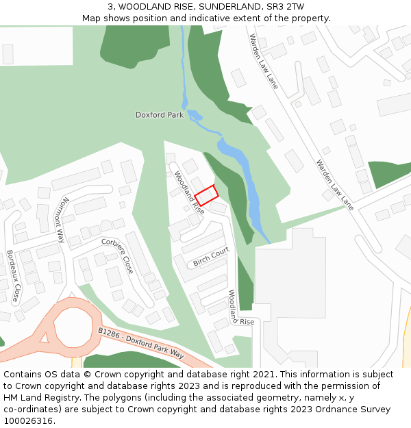 3, WOODLAND RISE, SUNDERLAND, SR3 2TW: Location map and indicative extent of plot