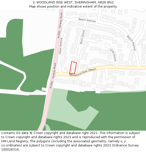 3, WOODLAND RISE WEST, SHERINGHAM, NR26 8NZ: Location map and indicative extent of plot