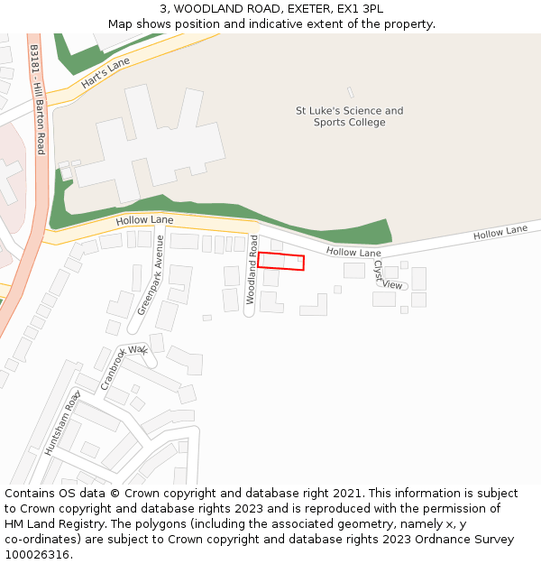 3, WOODLAND ROAD, EXETER, EX1 3PL: Location map and indicative extent of plot