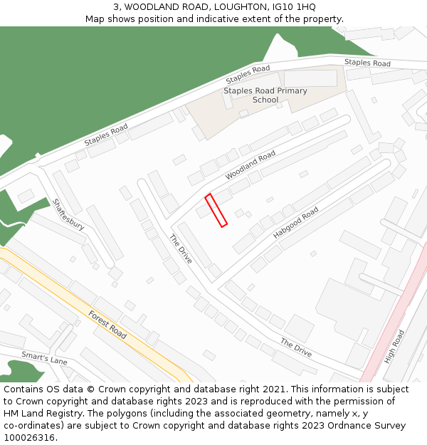 3, WOODLAND ROAD, LOUGHTON, IG10 1HQ: Location map and indicative extent of plot