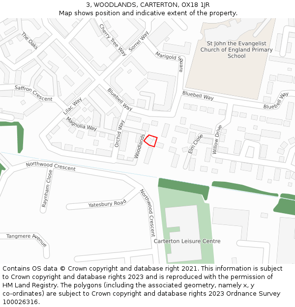 3, WOODLANDS, CARTERTON, OX18 1JR: Location map and indicative extent of plot