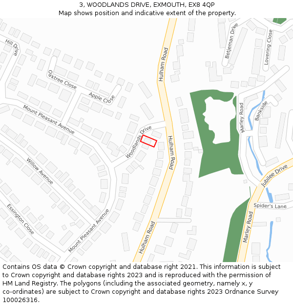 3, WOODLANDS DRIVE, EXMOUTH, EX8 4QP: Location map and indicative extent of plot