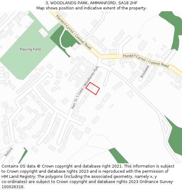 3, WOODLANDS PARK, AMMANFORD, SA18 2HF: Location map and indicative extent of plot