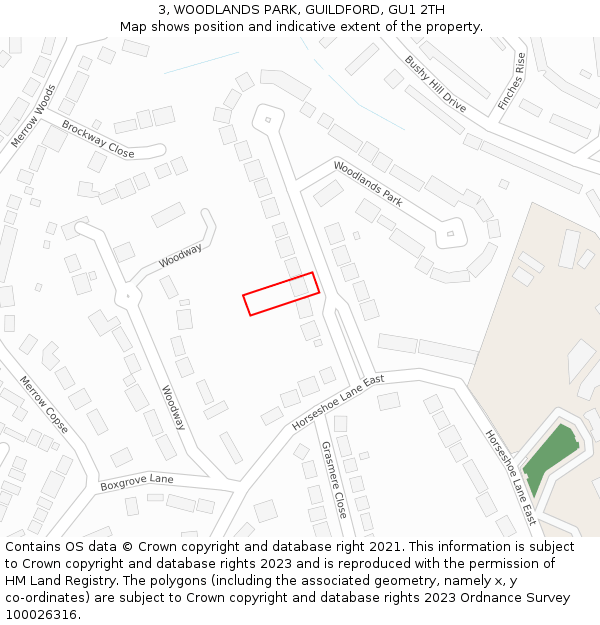 3, WOODLANDS PARK, GUILDFORD, GU1 2TH: Location map and indicative extent of plot