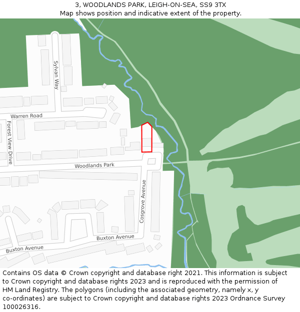 3, WOODLANDS PARK, LEIGH-ON-SEA, SS9 3TX: Location map and indicative extent of plot